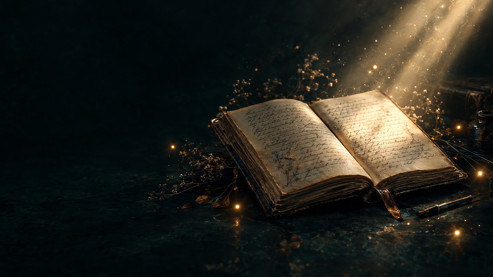 Open book surrounded by warm light